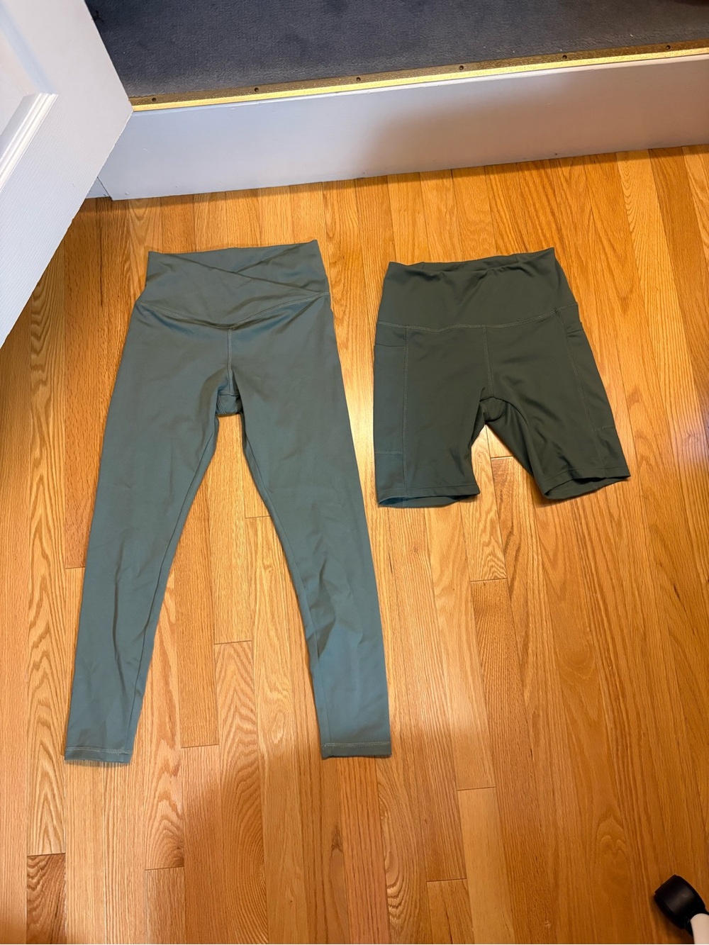 Olive Green Leggings and Bike Shorts Set